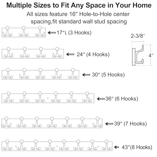 WEBI Coat Rack Wall Mount,24" Solid Wood Coat Hooks Wall Mounted Coat Hanger,16" Hole to Hole,Heavy Duty Hook Rack Rail,4 Triple Hooks for Hanging Coats,Jacket,Clothes,Hat,Backpack,Cherry,2 Packs - color: Cherry, size: 24 Inch(2 Pcs)