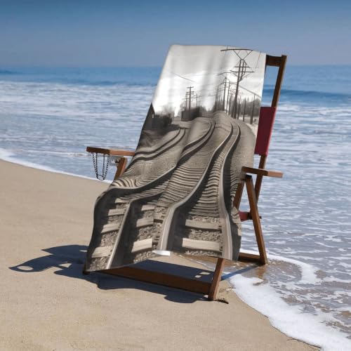 Train Track Bath Towel Super Absorbent Beach Towels Microfiber Bathroom Towel 32 x 52 Inch - color: Train Track