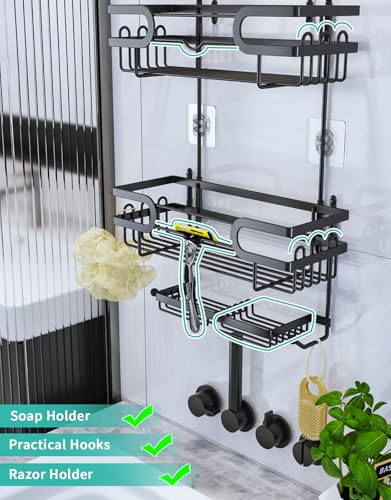 HapiRm Bathroom Hanging Shower Caddy - Rustproof & Waterproof Shower Shelf with 12 Hooks and 2 Soap Holders, No Drilling Bathroom Organizers and Storage - Black - color: Black(Large)