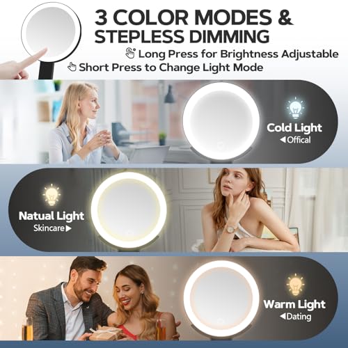 Lighted Makeup Mirror, 30X Magnifying Mirror with Light, Hanging and Handheld Mirror with Handle,Black - color: Black