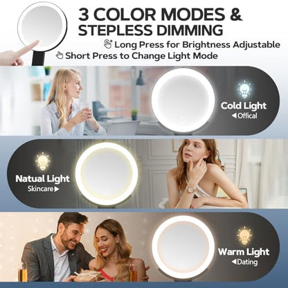 Lighted Makeup Mirror, 30X Magnifying Mirror with Light, Hanging and Handheld Mirror with Handle,Black - color: Black