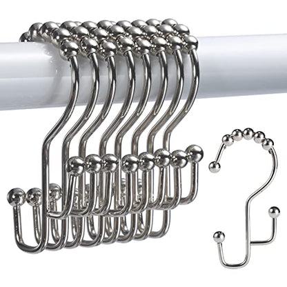 SUTINE Shower Curtain Hooks, 12 Pcs Double Shower Curtain Hooks Rings, Black Shower Curtain Hooks Rust Proof, Stainless Steel Bathroom Shower Hooks for Shower Curtain, Towels, Clothing, Nickel - color: Nickel