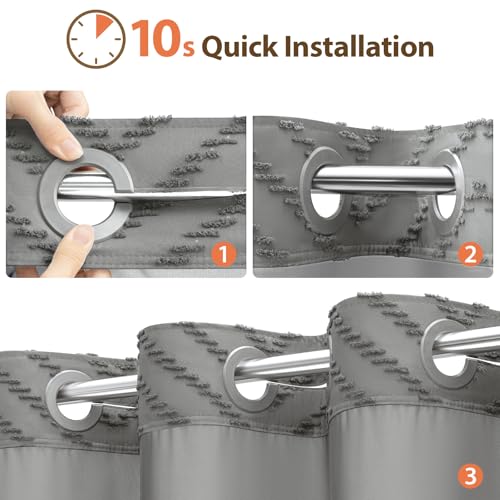 Grey Hook Free Chevron Shower Curtain & Fabric Liner,72x75 | Less Time to install, 3 in 1 Fabric Shower Curtain and Liner Set with Magnets, Mesh Top Window, Shower Curtains for Bathroom - color: Grey, size: 72"W x 75"L (Pack of 1)