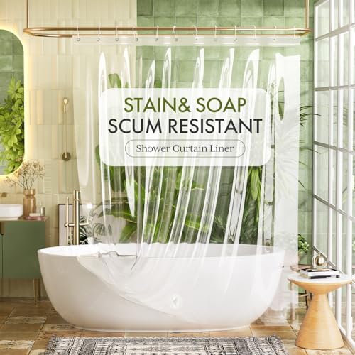 Bathway Heavy Duty Shower Curtain Liner Clear Shower Curtain Liner 72x72 Inches, 8G Thick PEVA Waterproof Plastic Shower Curtain Liner for Bathroom with 3 Big Stones and 12 Rustproof Grommets - color: 1b-clear Heavy, size: 72"W x 72"L (Pack of 1)