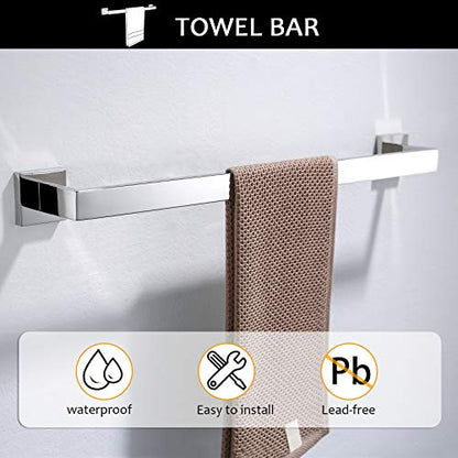 Bathroom Hardware Accessories Set Polished Chrome Towel Bar Sets Include Towel Bar Towel Holder Toilet Paper Holder Towel Hook,5 Pieces Stainless Steel Wall Mounted - color: Chrome