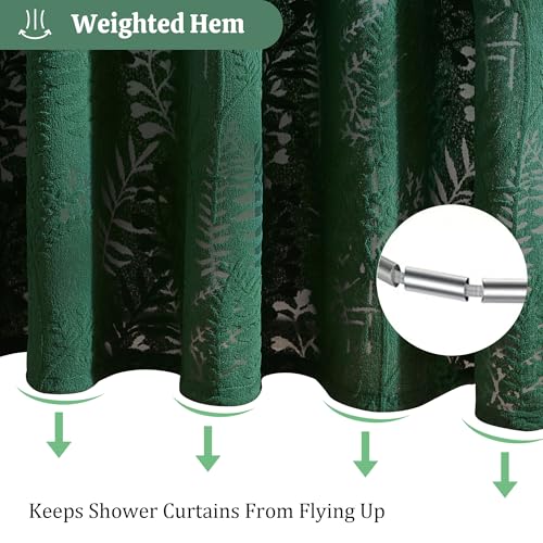 Extra Long Dark Green Shower Curtain Lace, 72 x 78 Tufted Tropical Plant Textured Shower Curtain Modern Chic Soft Fabric Shower Curtains for Bathroom - color: Dark Green, size: 72"W x 78"L (Pack of 1)