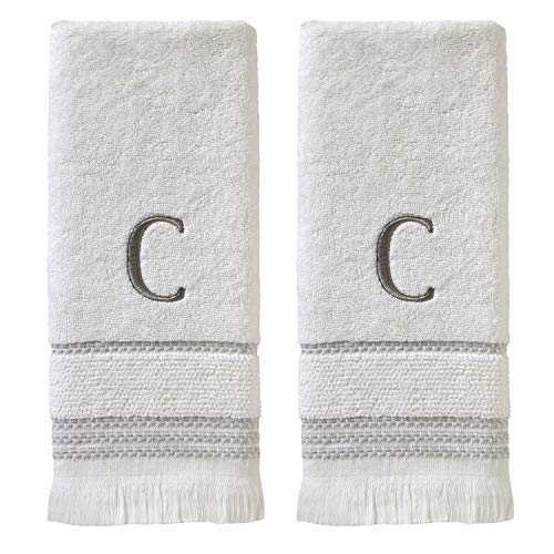SKL Home Casual Monogram Hand Towel Set, C, 16x26, White 2 Count - color: Casual Monogram Hand Towel Set, size: Hand Towel Set, style: C