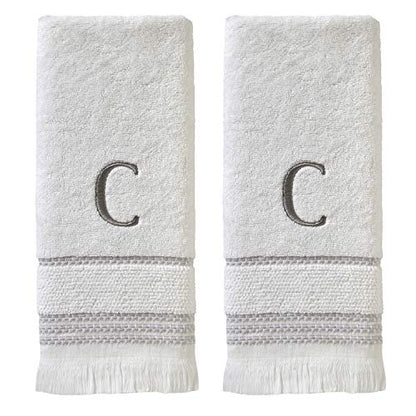 SKL Home Casual Monogram Hand Towel Set, C, 16x26, White 2 Count - color: Casual Monogram Hand Towel Set, size: Hand Towel Set, style: C