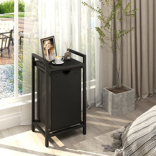LAATOOREE Laundry Hamper, Two-Color Laundry Basket with Removable Laundry Bag and Top Shelf, Clothes Hamper for Samll Space,Laundry Room, Bedroom, Bathroom - style: 1bag-Rustic Brown