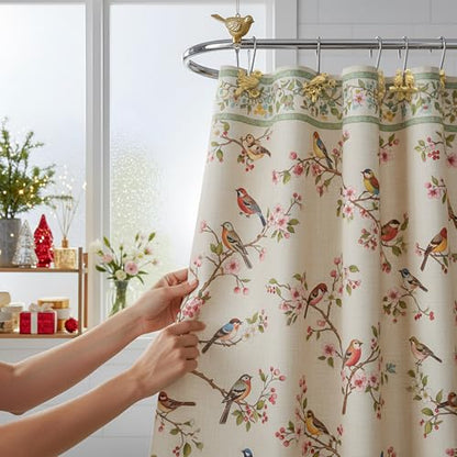 12 Pcs Bird Shower Curtain Hooks Antique Gold Birds Animal Decorative Hooks Rings Bulk Cute Hanger Stainless Steel Resin Nature Spring Themed Curtain Rings for Bathroom Bedroom Home Decor - style: Bird