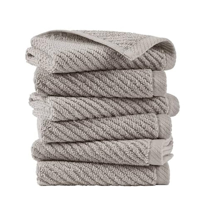 Madison Park 100% Zero Twist Cotton 6 Piece Bathroom Washcloth Set, Grey | 13" x 13" Bath Face Towels, 500 GSM Diagonal Ribbed Wash Cloths, Soft, Quick Dry, Highly Absorbent, Durable, Modern, OEKO TEX - color: Grey, size: 6 Piece Washcloth Towel Set