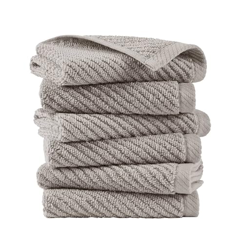 Madison Park 100% Zero Twist Cotton 6 Piece Bathroom Washcloth Set, Grey | 13" x 13" Bath Face Towels, 500 GSM Diagonal Ribbed Wash Cloths, Soft, Quick Dry, Highly Absorbent, Durable, Modern, OEKO TEX - color: Grey, size: 6 Piece Washcloth Towel Set