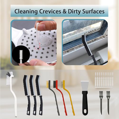 20-Piece Crevice Cleaning Brush Set - Multifunctional Kit with Precision Brushes, Scraper&Shower Cleaner Brush for Car, Kitchen, Bathroom, Grout, Sink, Cup, Teapot, Bottle, Blender, Corners &More