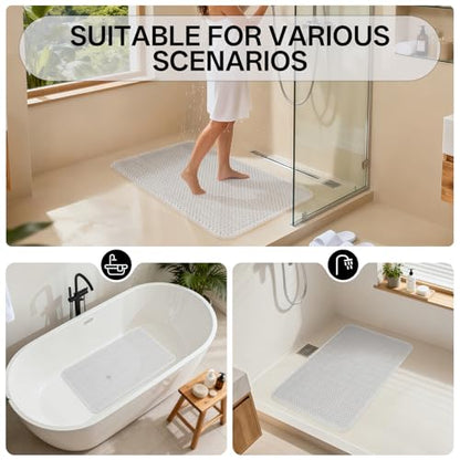 Shower Foot Scrubber Mat, Non Slip Shower Mat Transparent 16"x27" | Silicone Exfoliating With Suction Cups And Drain Holes, Quick Drying Soft Bathtub Mat, Machine Washable Drainage Bathroom Mat - color: Transparent