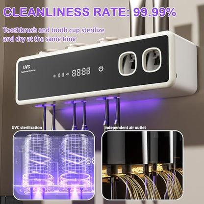 Electric Toothbrush Holder Wall Mount, Bathroom Toothbrush Organizer,White | POPZJXDM Toothbrush Holder - 6 Brush/3 Cup,Automatic Toothpaste Dispenser & Hot Dry,Smart Cleaning,Bathroom Storage Upgrade - color: White