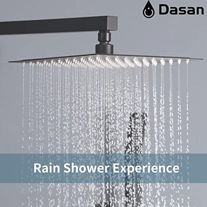 Full Body Rain Shower System with 4 Body Shower Jets & 12’’ Wall Mount Rainfall Shower Head & Handheld, DASAN Multi Shower Head System Matte Black Rain Shower Faucets sets Combo with Rough-in Valve - color: Matte Black