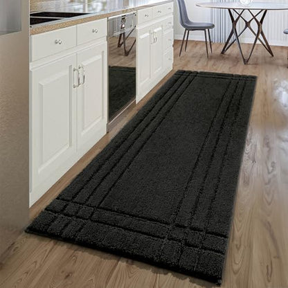 Black Bathroom Runner Rugs, Non-Slip Extra Long Bath Mat | Extra Long Bath Rug, Machine Washable Large Bath Mats for Tub and Shower, Plush Shaggy Runner, 24x60" - color: Black, size: 2' x 5' (Rectangular)