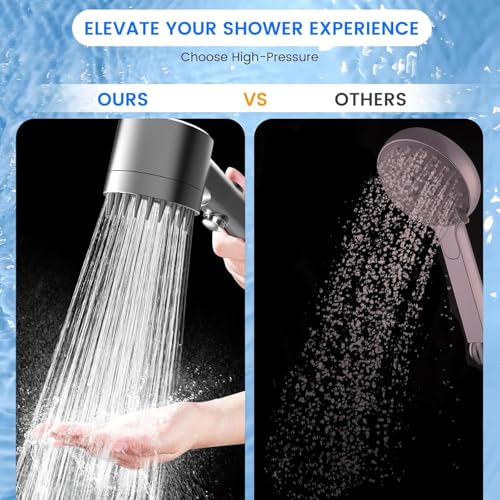 Filtered Shower Head with Handheld,2 Filters,High Pressure Shower Heads | ON/OFF Switch,4 Spray,Built-in Power Wash,Detachable Showerhead,Silicone Massage Brush,Remove Chlorine,Water Softener