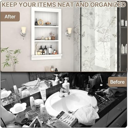 Recessed Medicine Cabinet with Shelves – in-Wall Medicine Cabinet Organizer for Bathroom, Kitchen or Bedroom – Modern White Niche Storage Cabinet 14x24