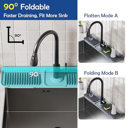24"Longer Silicone Faucet Mat For Kitchen Sink Splash Guard Gray, 24"x5.5" | 7° Slope Snap Lock- Sink Faucet Mat Splash Guard Kitchen Sink Area Silicone Sink Water Splash Guard Behind Faucet - color: Gray
