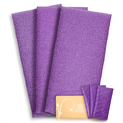 Exfoliating Washcloth Back Scrubber, Purple x 3 | Japanese Beauty Washcloth, Back Scrubber for Daily Use, Textured Poly Nylon Body, Smoother-Looking Skin, Quick-Dry - style: Purple x 3