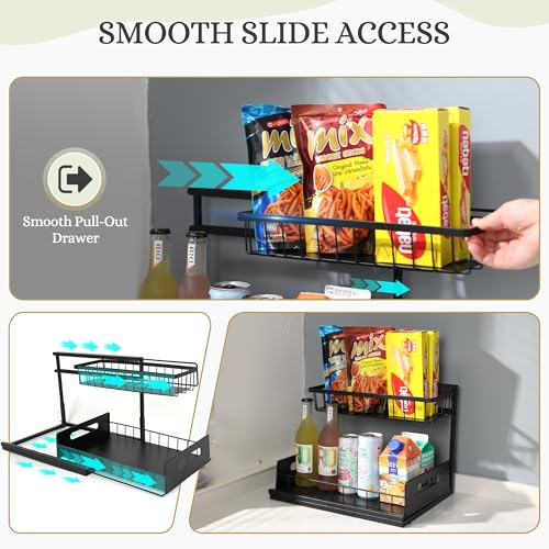 Under Sink Organizer 2-Pack – Pull Out Sliding Storage Rack, L-Shaped Design for Kitchen & Bathroom Cabinet, Heavy-Duty Steel, Easy Install, Black