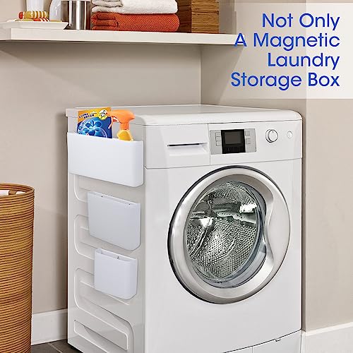 Picowe 3 PCS Magnetic Laundry Storage, Magnetic Storage Box for Laundry Room, Kitchen, Bathroom, Office, Space-Saving Trash Container Hanging on Dryer, Washer or Wall Mount Trash Bin (White) - size: L+ M + S - White