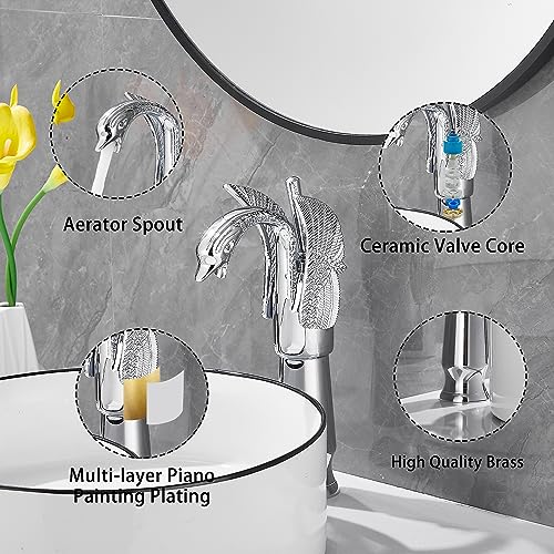 Chrome Swan Shape Single Handle One Hole Bathroom Vessel Sink Faucet Deck Mount Lavatory Sink Faucet - color: Chrome, size: Tall