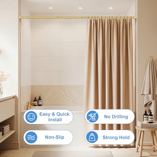 Shower Curtain Rod 45-77 Inch Gold Shower Rod Tension Rod Adjustable | Curtain Rod No Drilling Tension Curtain Rod Shower Rods for Bathroom Tension Shower Curtain Rod - color: Gold, size: 45" to 77"-1Pcs