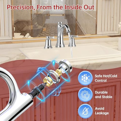 SUMERAIN 8" Widespread Bathroom Sink Faucet Chrome Finish | 3 Hole, Transitional Style, Dual Spray Modes, Temperature Memory, Solid Brass - color: Chrome