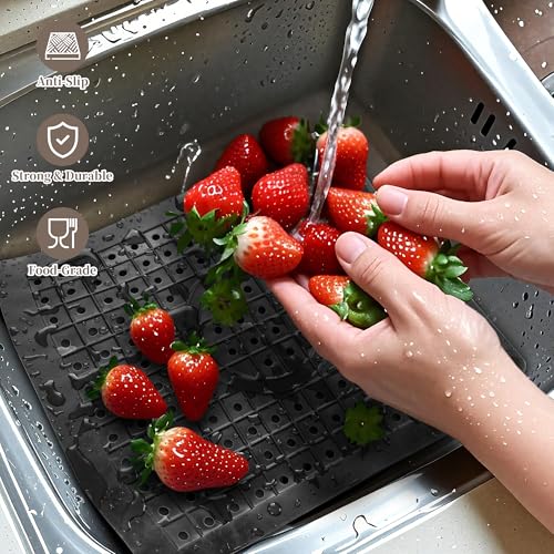 WILLKOMMEN Kitchen Sink Mat, 12" x 10" Dish Drying Mat, Rectangular Sink Protector Mats for Bottom of Kitchen Sink, Fast Draining Sink Mats Grid, 2 Pack Black - size: Rectangle:12" x 10"