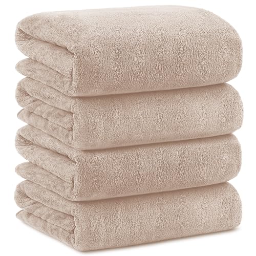 Orighty Bath Towels, Soft Feel Bath Towel, 4 Pack (27'' x 54'') | Highly Absorbent, Quick Drying Microfiber Towels for Body, Sport, Yoga, SPA, Fitness, Bathroom - Brown - color: Brown, size: 4 Pack Bath Towels