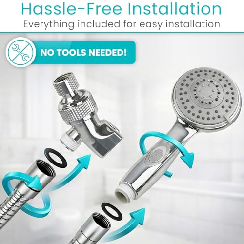 Vive High Pressure Handheld Shower Head - Hand Held Showerhead with 6.5 ft | Extra Long Hose, Detachable Showerhead, Multi-Setting Spray Combo for Bathroom, Pet Bathing, Stainless Steel Hose, Chrome