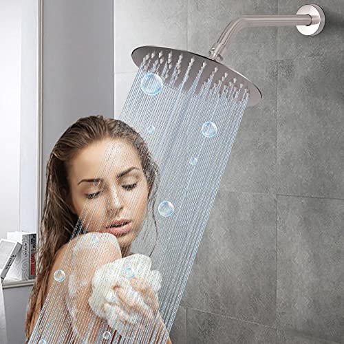 Shower Arm with Flange and Teflon Tape, Wall Mounted Shower Pipe 304 Stainless Steel Extension Arm for Fixed Shower Head & Handheld (10 Inch, Brushed Nickel) - color: Brushed Nickel, style: 10 Inch