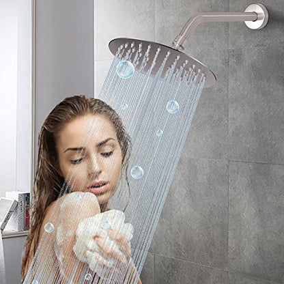 Shower Arm with Flange and Teflon Tape, Wall Mounted Shower Pipe 304 Stainless Steel Extension Arm for Fixed Shower Head & Handheld (10 Inch, Brushed Nickel) - color: Brushed Nickel, style: 10 Inch