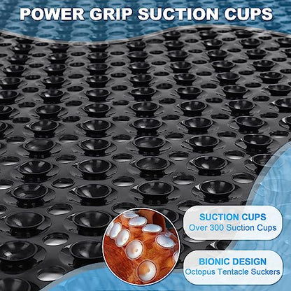 Bathtub and Shower Mats, 40x16 Inch Extra Large Non Slip Soft Bath Tub Mat with Suction Cups and Drain Holes for Bathroom Floor and Keep Tubs Clean, Machine Washable, Black - color: Black