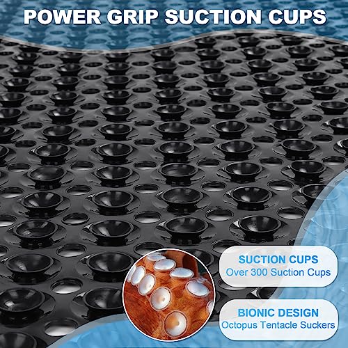 Bathtub and Shower Mats, 40x16 Inch Extra Large Non Slip Soft Bath Tub Mat with Suction Cups and Drain Holes for Bathroom Floor and Keep Tubs Clean, Machine Washable, Black - color: Black