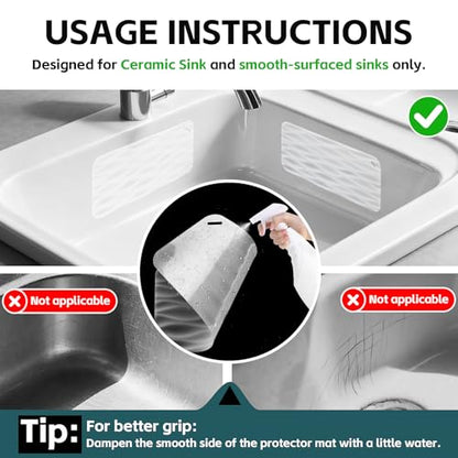 4 Pack Clear Silicone Kitchen Sink Protector Mat, for Ceramic and Smooth-Surface Sinks, 12"x6" - Scratch Resistant, Noise Reducing