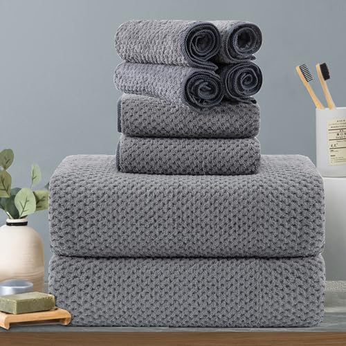 8-Piece Gray Bath Towels Set,2 Oversized Large Bath Towels Sheet,2 Hand Towels and 4 Washcloths - 600 GSM Soft Luxury Towel Set,Highly Absorbent Quick Dry Towel Collection for Bathroom,Hotel and Spa - color: Gark Gray, size: 8-Piece Set