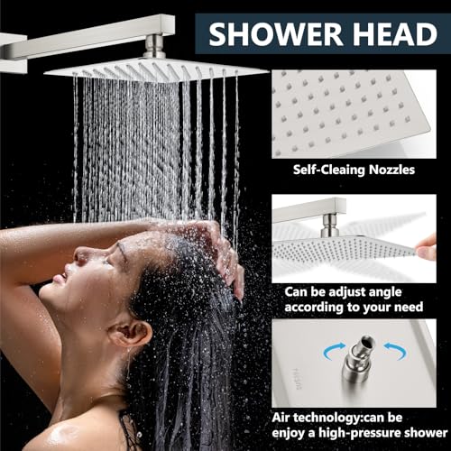 Aolemi Shower Faucet Set with Handheld Brushed Nickel 16 Inch Head | Pressure Balance Shower Valve and Trim Kit,SUS304 Rain Head and Handle System,All Metal,Wall Mount,Bathroom,Handheld Spray - color: Nickel, size: 16 Inch Wall Mount Shower Head
