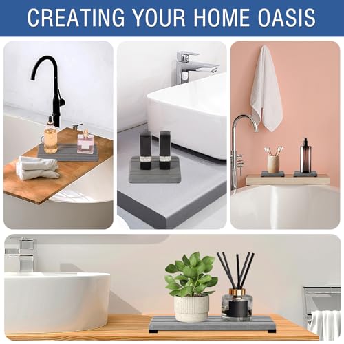 3PCS Water Absorbing Stone Tray, DryingNeat Diatomite Stone Sink Tray, Instant Dry Sink Coasters, Kitchen Sponge Hand Soap Holder, Countertop Fast Drying Counter Trays,8 * 4inch and 4 * 4inch - color: 1pcs 21×10cm + 2pcs 10×10cm Gray Stripe