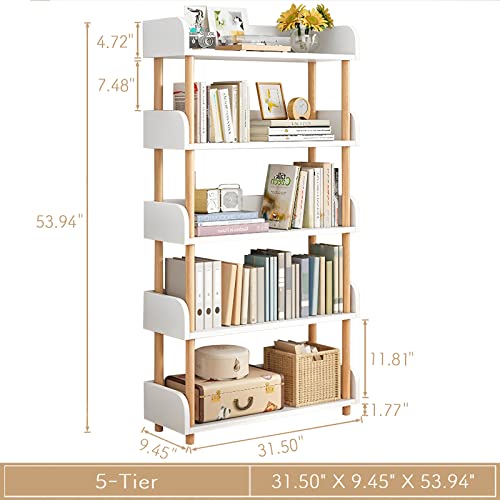 OSCHF 5-Tier Wooden Open Bookcase, Warm White | Modern Display Bookshelf with Top Edge, Solid Wood Frame, Home and Office Storage - color: Warm White, size: 5-tier
