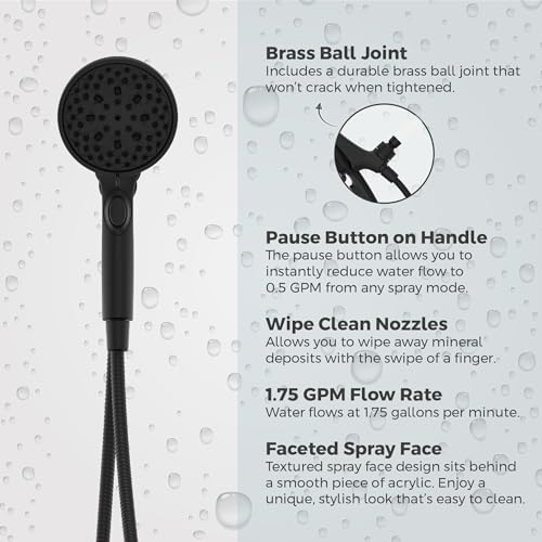 Pfister HydroFuse Handheld Shower Head, Hose Included, Magnetic Docking, 6-Function, 1.75 GPM, Spot Defense Matte Black Finish, 016WS2HFM01SDB - color: Spot Defense Matte Black, size: 1.75 GPM