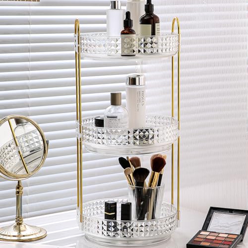Fangoo 3 Tiers Clear Rotating Makeup Organizer for Vanity, 360 Spinning Skincare Organizers for Dresser Perfume Organizer Large Skincare Make up Storage Cosmetic Organizer for Bathroom Countertop - color: Clear-A, size: 3 Tiers