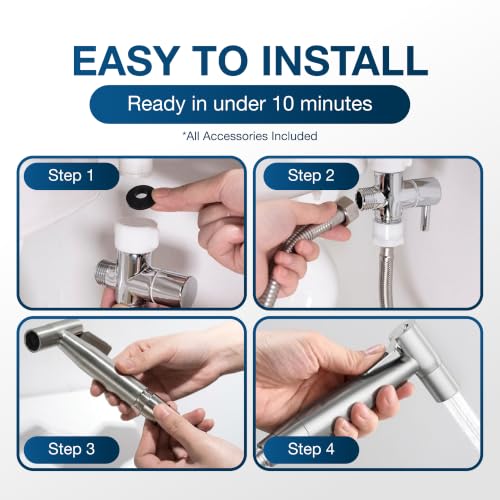 Handheld Bidet Sprayer for Toilet, Adjustable Water Pressure Stainless Steel Jet Spray with Hose & 2 Wall Mounts, Muslim Shower for Bathroom Hygiene, Feminine Wash, Cloth Diaper, Baby Wash, Leak-Proof