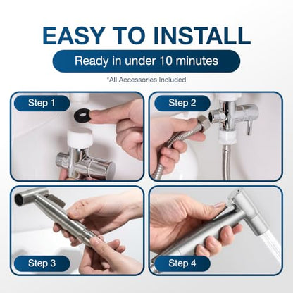 Handheld Bidet Sprayer for Toilet, Adjustable Water Pressure Stainless Steel Jet Spray with Hose & 2 Wall Mounts, Muslim Shower for Bathroom Hygiene, Feminine Wash, Cloth Diaper, Baby Wash, Leak-Proof