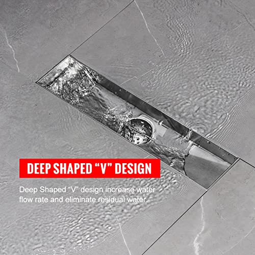 SaniteModar Linear Shower Drain 12 inch Brushed with Tile Insert Panel | AISI 304 Stainless Steel Brushed Linear Dain Rectangle Shower Floor Drain with Hair Strainer and Leveling Feet - color: Tile Insert Grate, size: 12 Inch