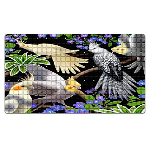Bath Tub Mat Non Slip Shower Mat Cockatiel Parrots Budgie Extra Long Bathtub Mat 26.8x15 inches Bathroom Bath Mat with Suction Cups Drain Holes Machine Washable - color: Cockatiel Parrots Budgie