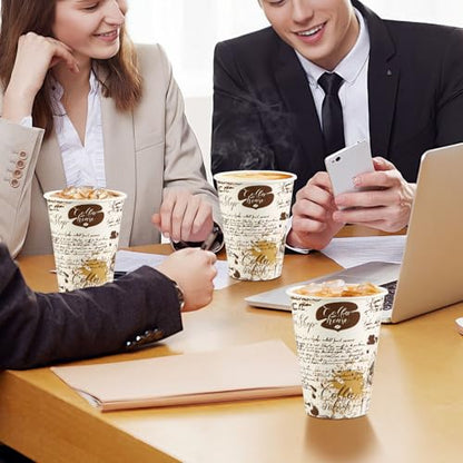 SIUQ 240 Pack 12 oz Disposable Paper Coffee Cups Retro Leak-Proof Sturdy | Thickened Disposable Drinking Cups, Hot/Cold Beverage, Offices, Cafes, Parties, Picnics, Travel, Events, Home - color: 240pack-12oz-brown