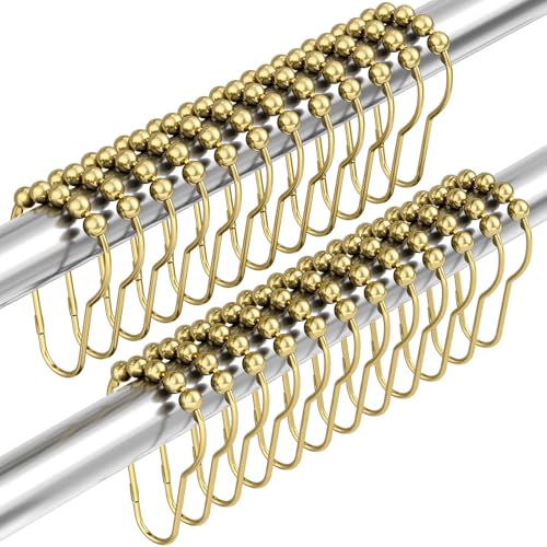 Shower Curtain Hooks, Gold Shower Curtain Rings Hooks, 24 Pcs Stainless Steel Shower Hooks for Shower Curtain Rust Proof, Shower Hooks for Curtain Bathroom - color: Polished Golden-24pack, style: Single Hooks